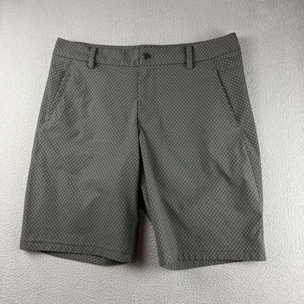 Lululemon Shorts Mens 38 Black Commission Geometric Grid Flat Casual Stretch 10"